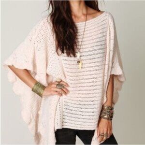 Free People Snow Nymph Pink Cape Poncho Pointelle Open Knit Pink Size Large